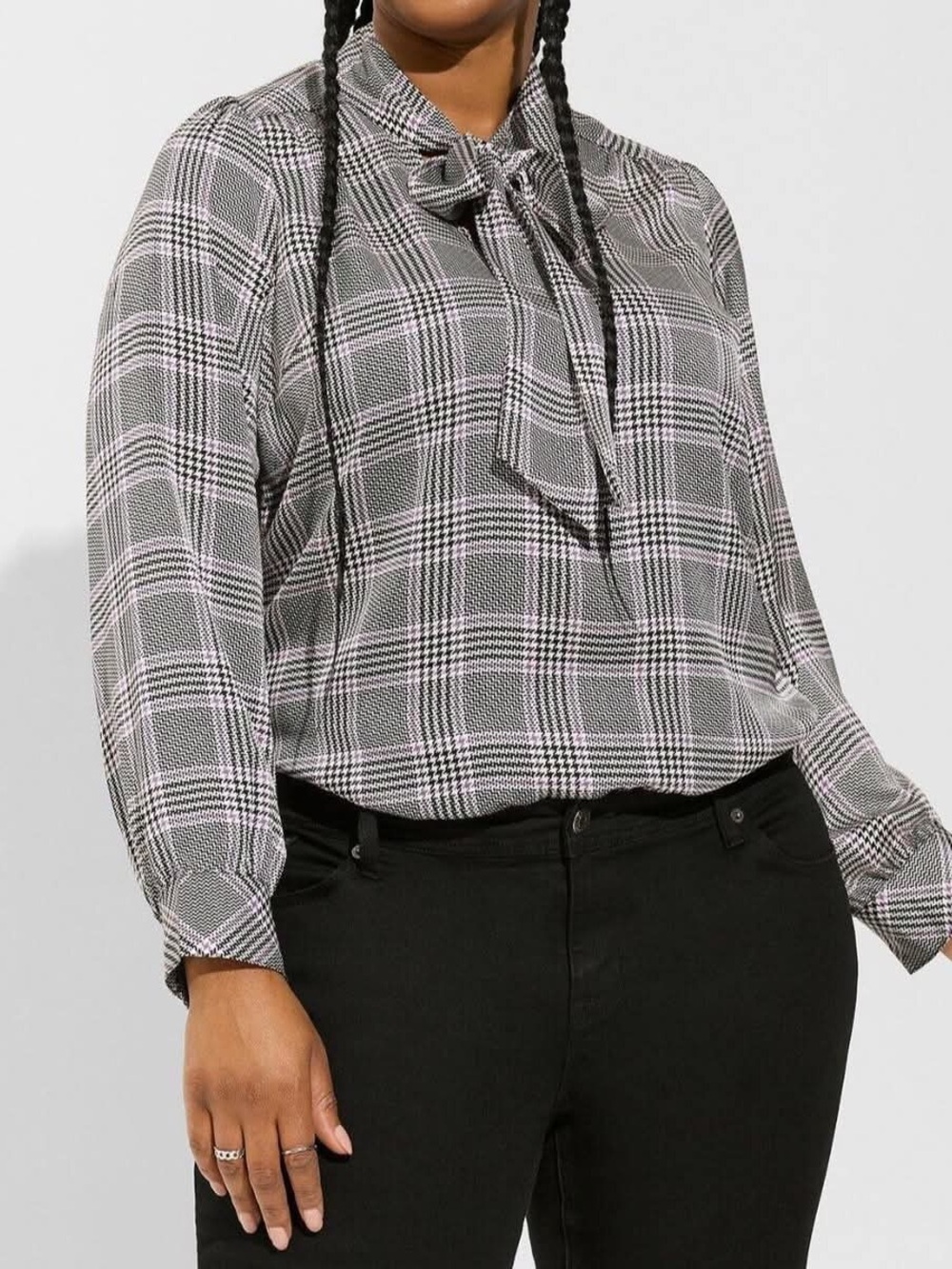 Torrid Studio Bubble Satin Bow Tie Blouse